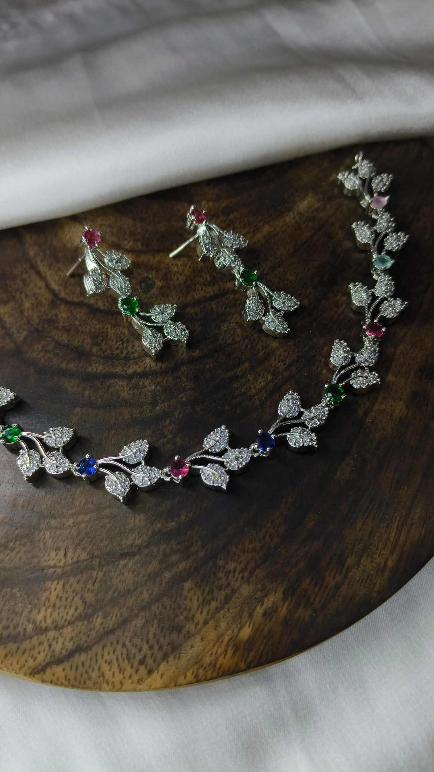 Elegant Multicolor Stone Floral Necklace & Earrings Set for Women | Premium Party Wear Jewellery - Image 3