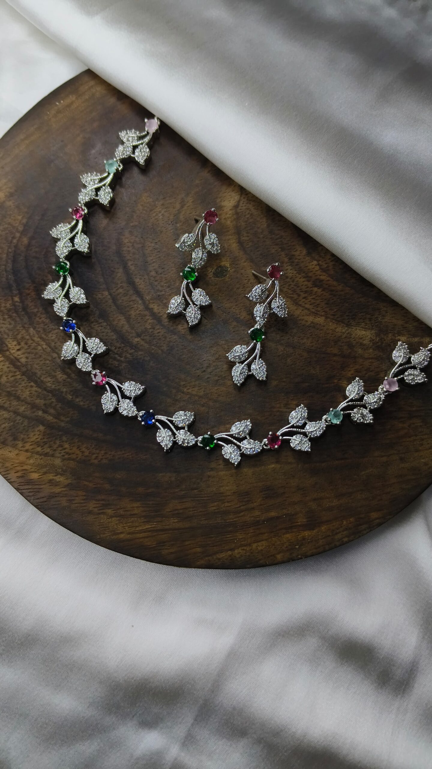 Elegant Multicolor Stone Floral Necklace & Earrings Set for Women | Premium Party Wear Jewellery - Image 2
