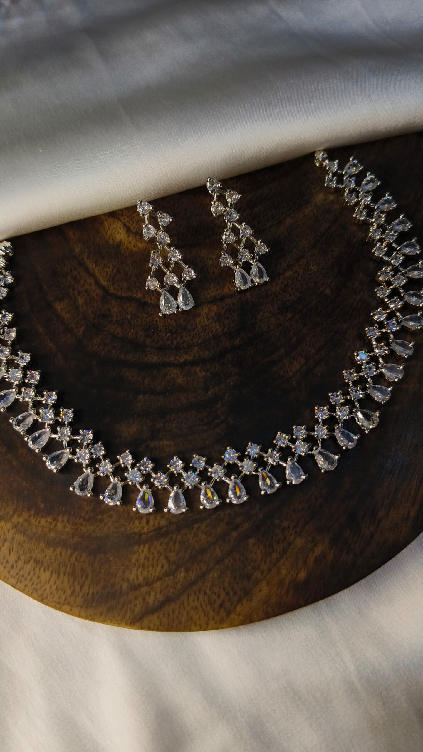 Elegant American Diamond Teardrop Necklace Set for Women | Premium Silver-Tone Bridal & Party Wear Jewelry - Image 2