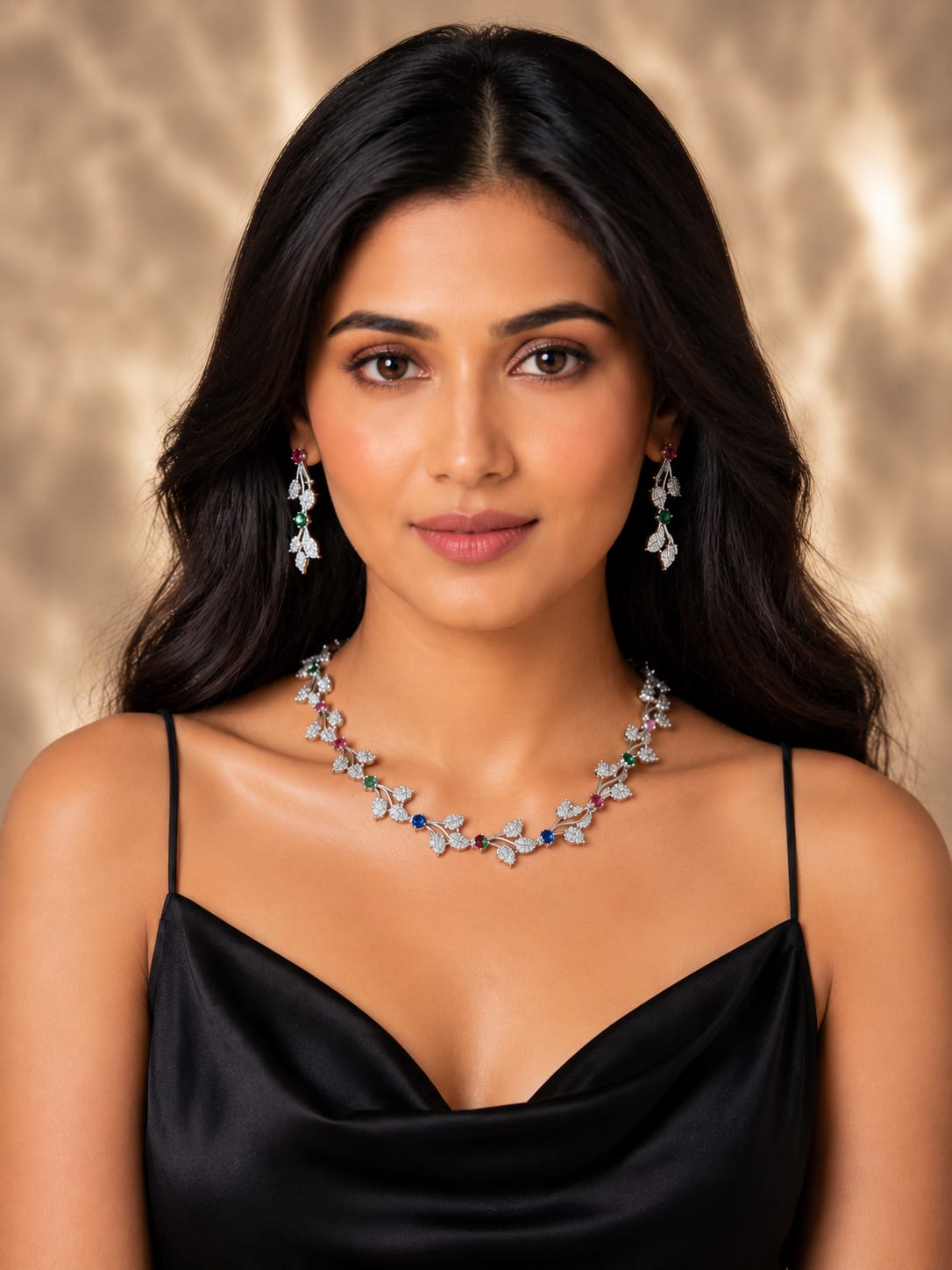 Elegant Multicolor Stone Floral Necklace & Earrings Set for Women | Premium Party Wear Jewellery