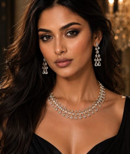 Elegant American Diamond Teardrop Necklace Set for Women | Premium Silver-Tone Bridal & Party Wear Jewelry