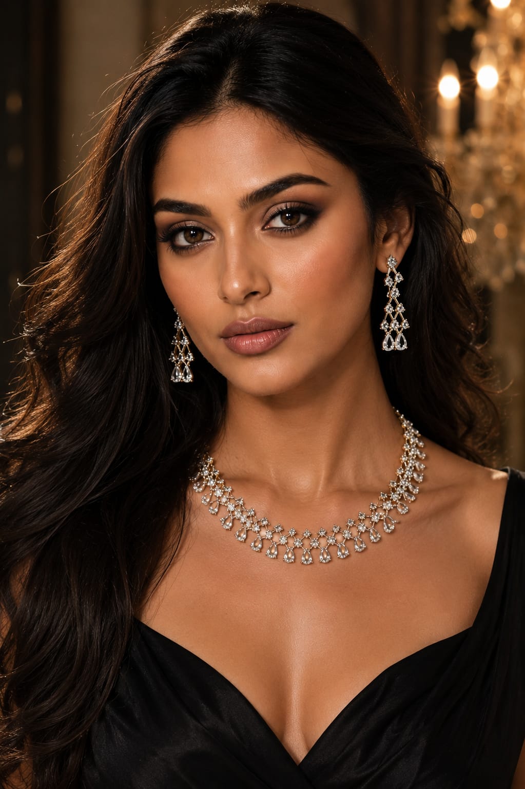 Elegant American Diamond Teardrop Necklace Set for Women | Premium Silver-Tone Bridal & Party Wear Jewelry