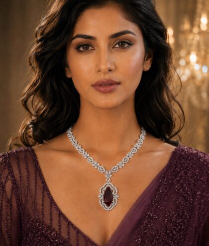 Burgundy Red American Diamond Pendant Necklace Set | Elegant Designer Party Wear Jewellery