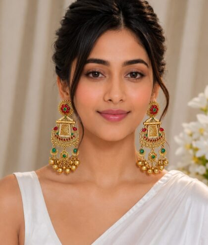 Traditional Multicolor Kundan Chandbali Earrings for Women | Gold-Plated Ethnic Statement Earrings