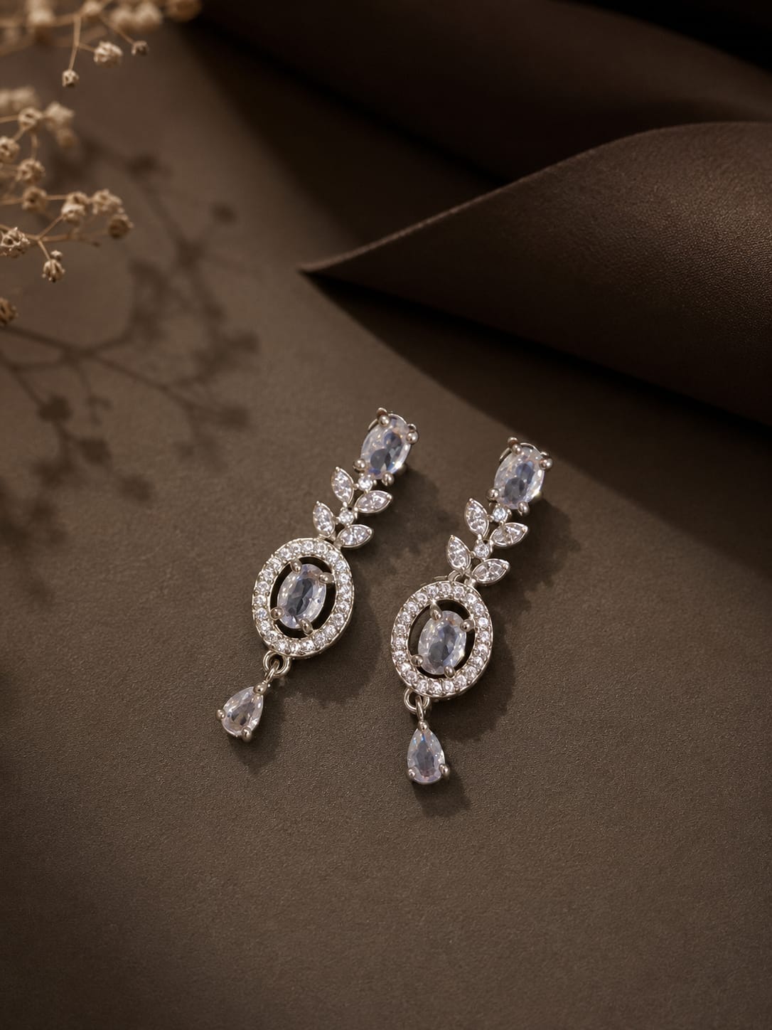 Luxury American Diamond Leaf Design Necklace Set with Matching Earrings | Silver-Plated Bridal Jewellery - Image 5