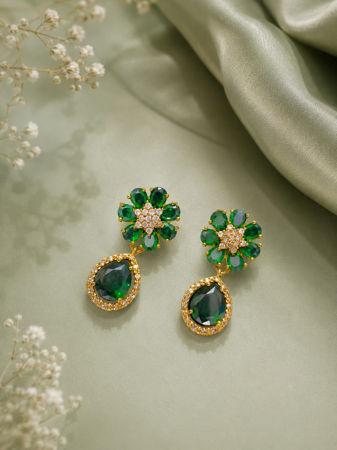 Premium American Diamond Green Stone Necklace Set with Matching Earrings | Wedding & Party Wear Jewellery - Image 4