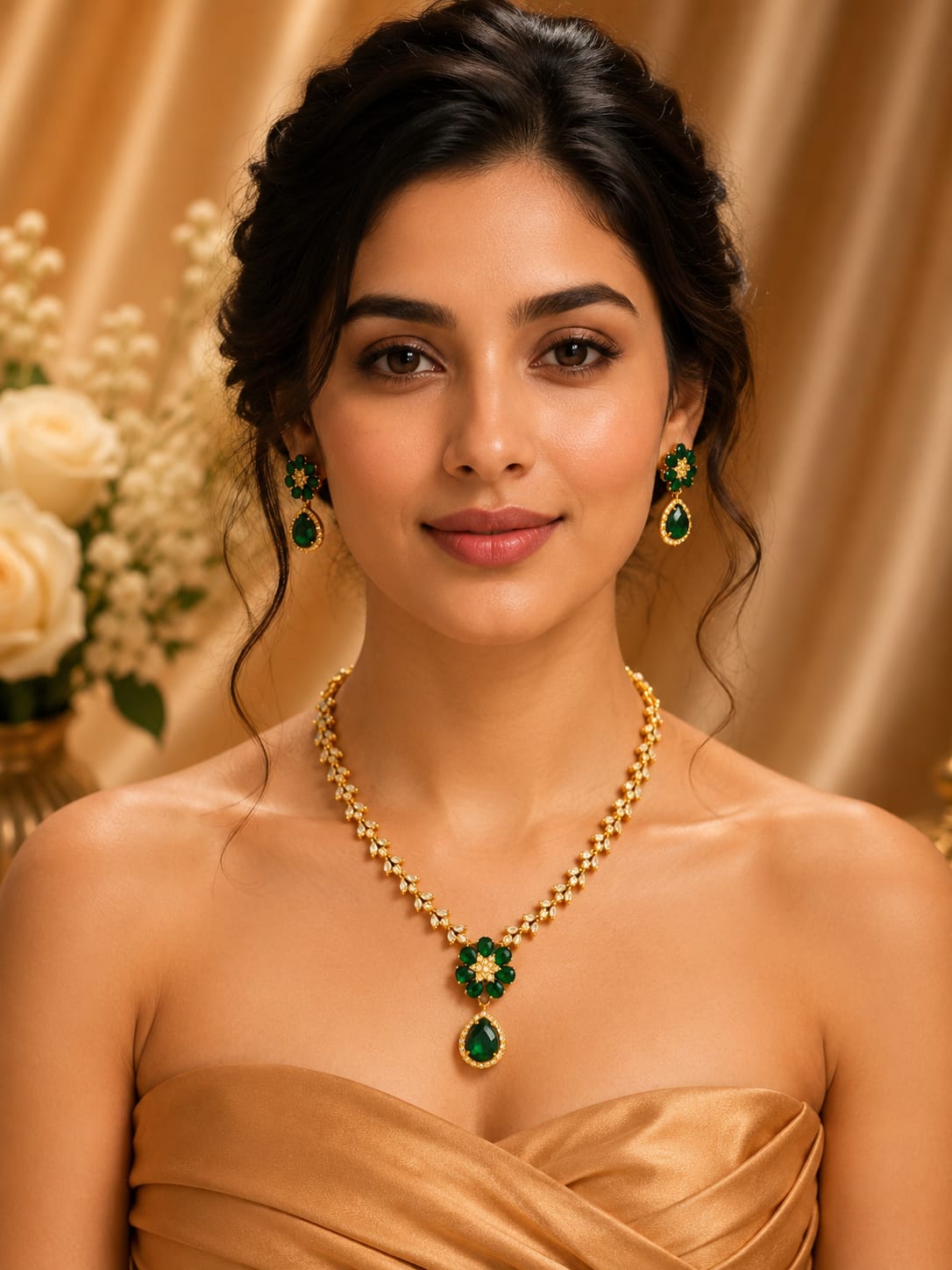 Premium American Diamond Green Stone Necklace Set with Matching Earrings | Wedding & Party Wear Jewellery